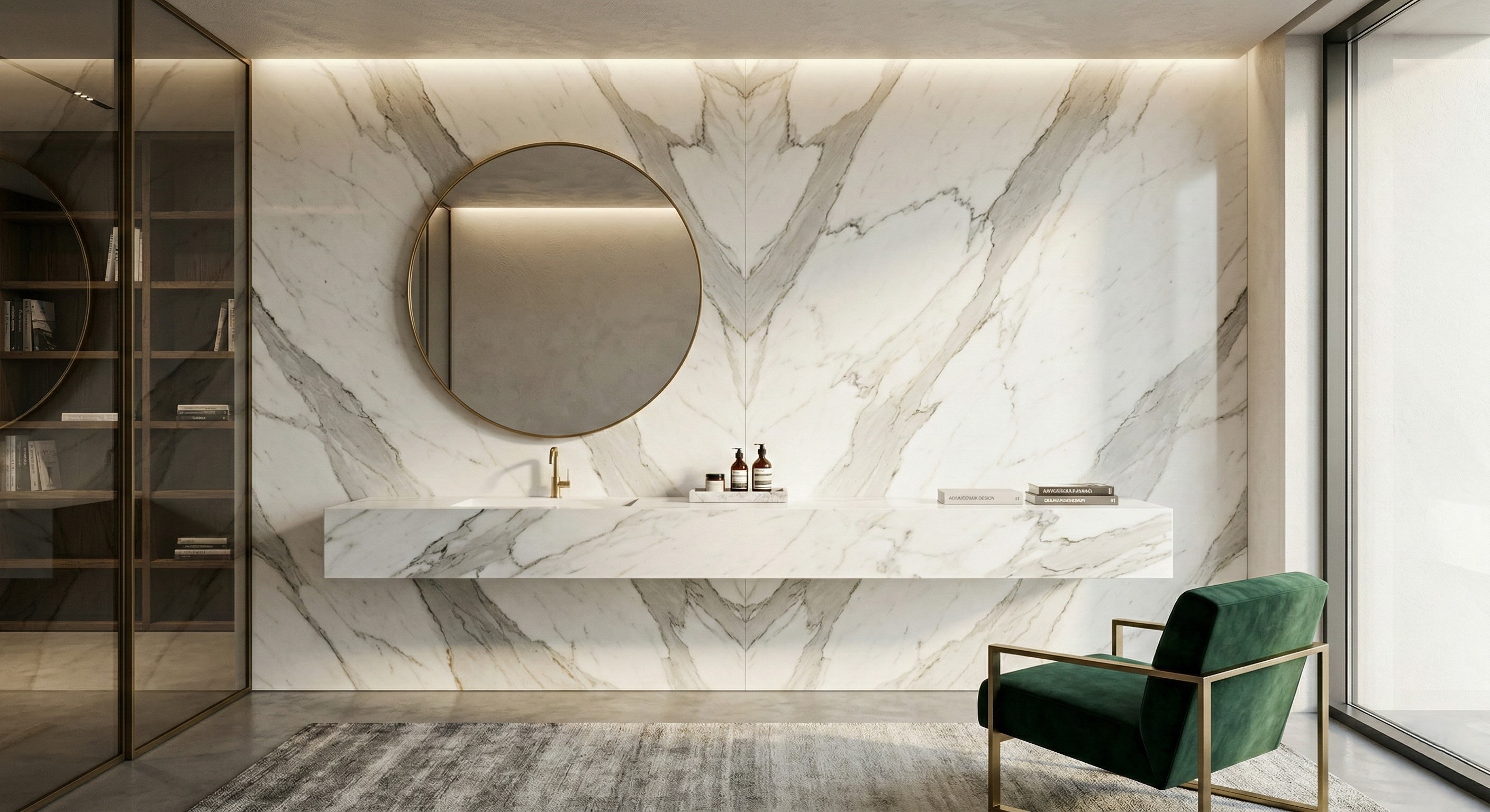 Calacatta Carrara marble design - Bespoke interior design projects and luxury architectural solutions. - Apuan Heritage Italy