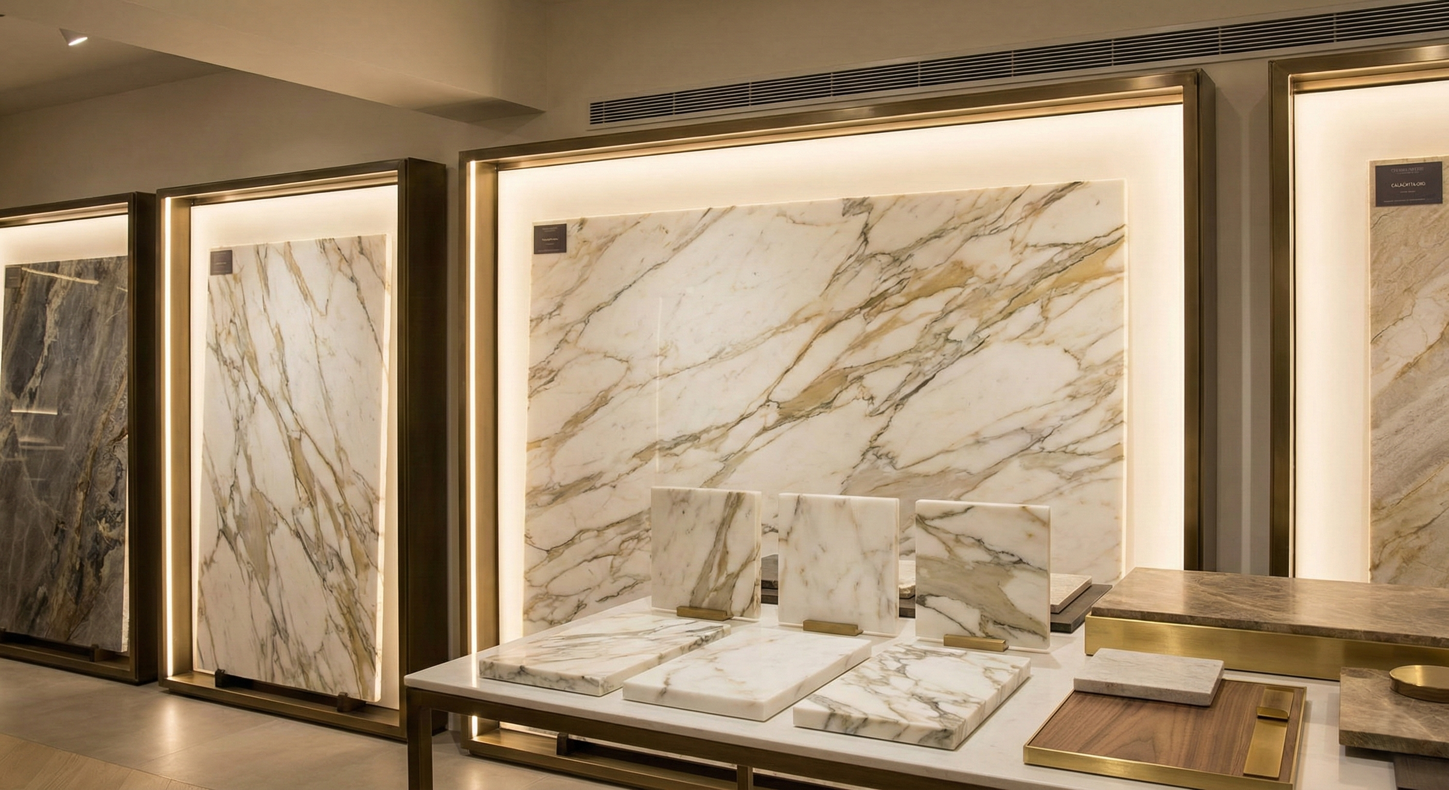 Calacatta Oro marble material - High-quality slab selection with unique natural veining. - Apuan Heritage Italy