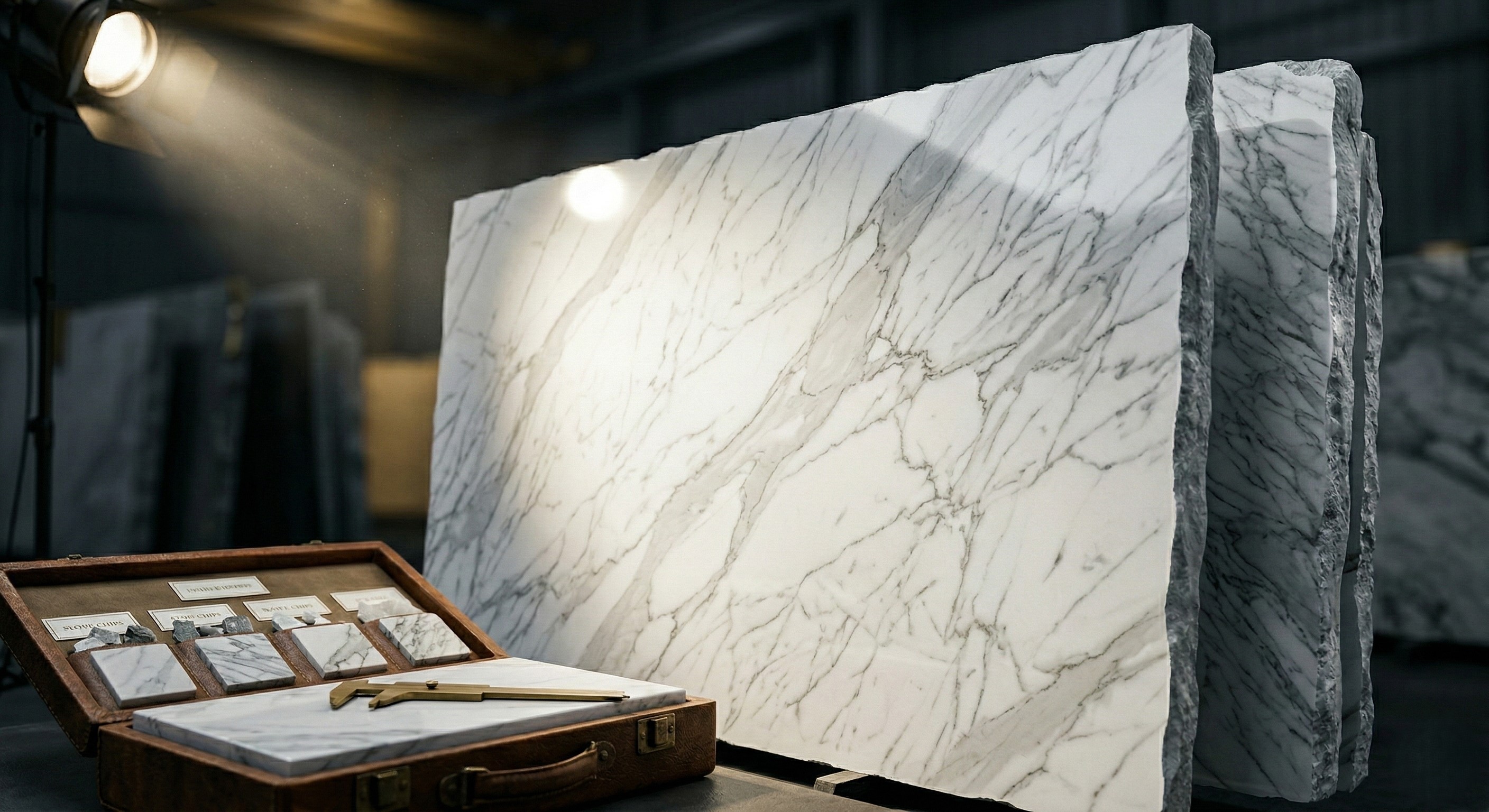 Statuarietto marble material - High-quality slab selection with unique natural veining. - Apuan Heritage Italy