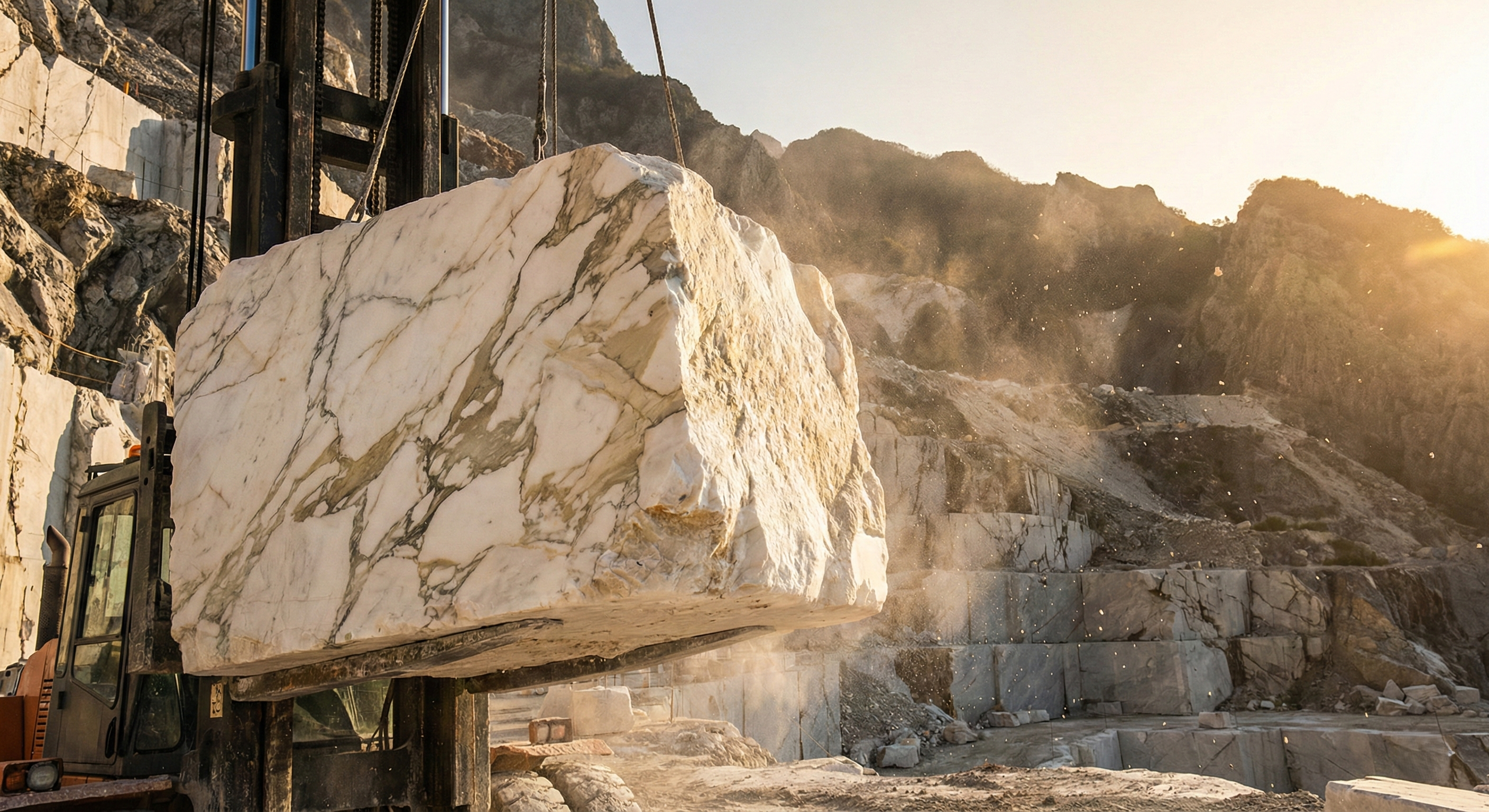 Statuarietto marble origin - Authentic extraction and raw blocks from Apuan Alps quarries. - Marmi di Carrara since 1956 Italy