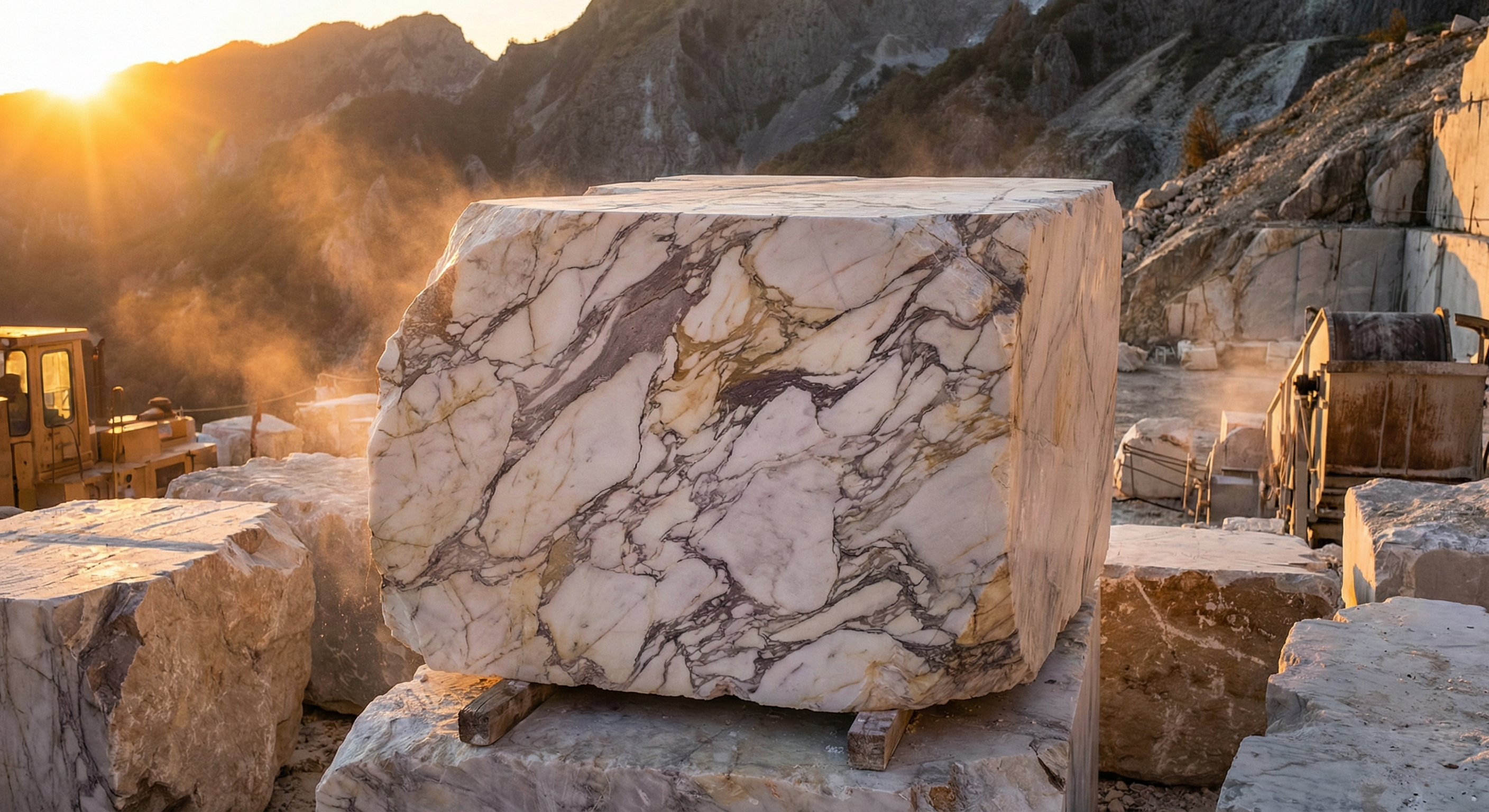 Arabescato Vagli marble origin - Authentic extraction and raw blocks from Apuan Alps quarries. - Marmi di Carrara since 1956 Italy